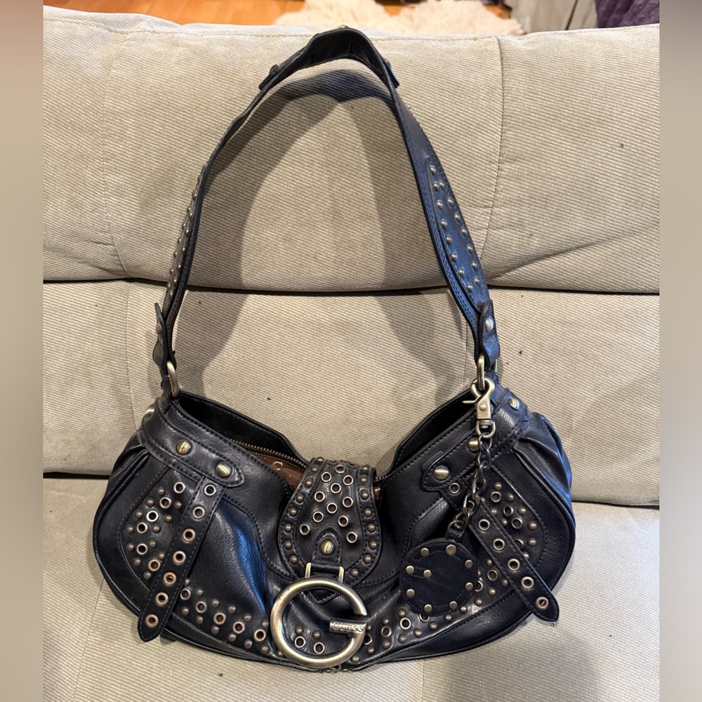 GUESS Vintage Black Studded Hobo Shoulder Bag